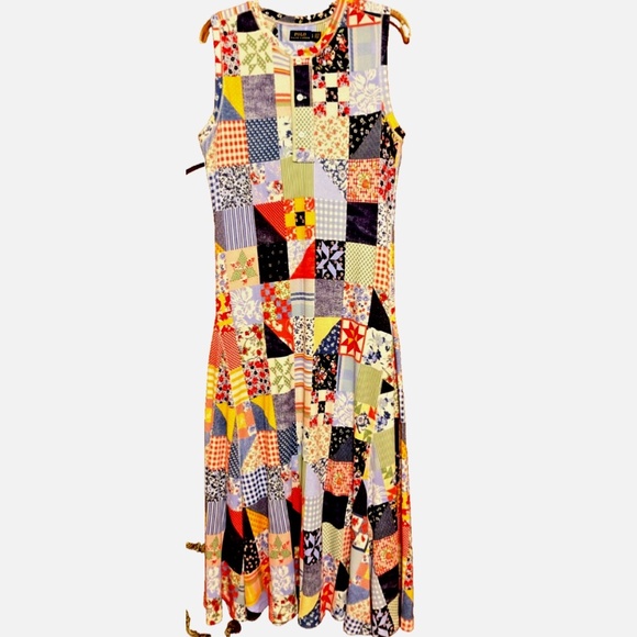 NWOT Polo Ralph Lauren Cotton Patchwork Sleveles Dress Size US L - Picture 1 of 9
